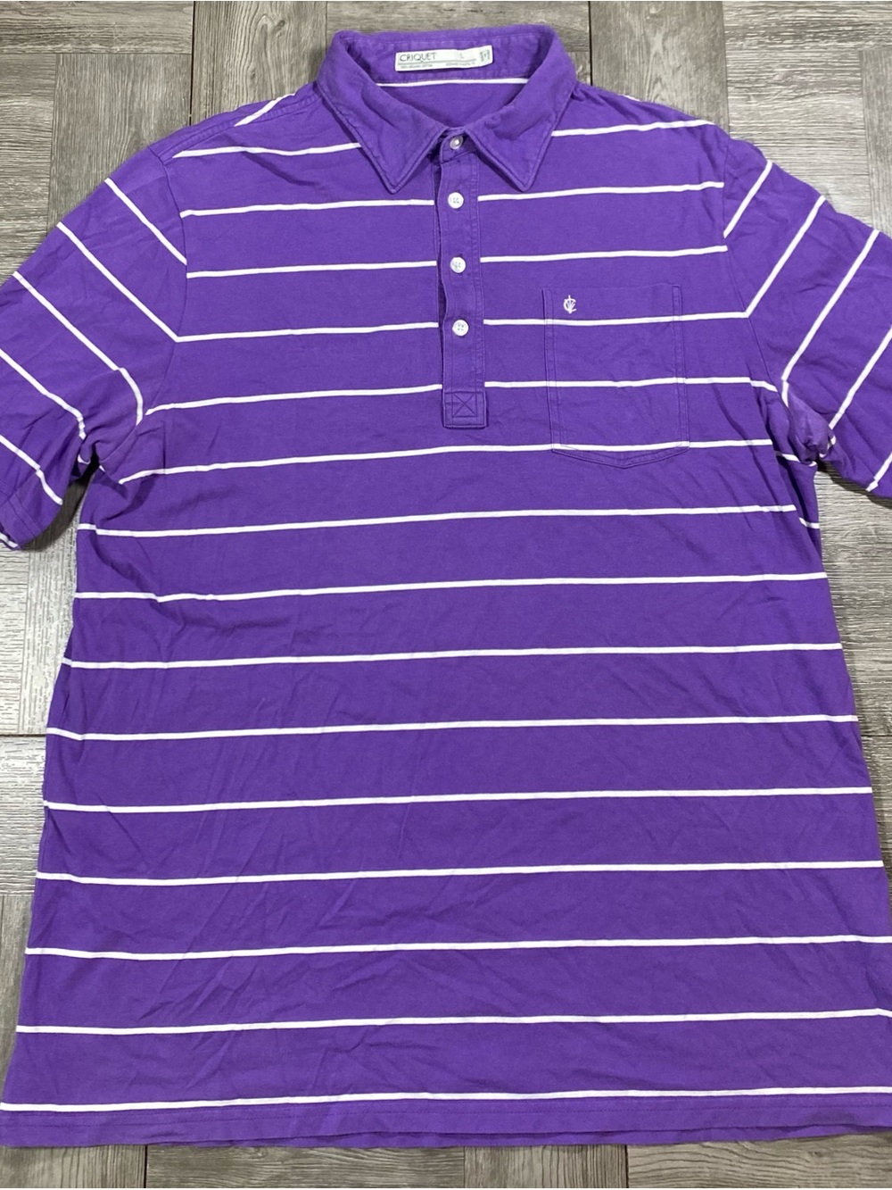 Criquet Men's Golf Polo Shirt - Striped Purple/White Organic Cotton - Large L